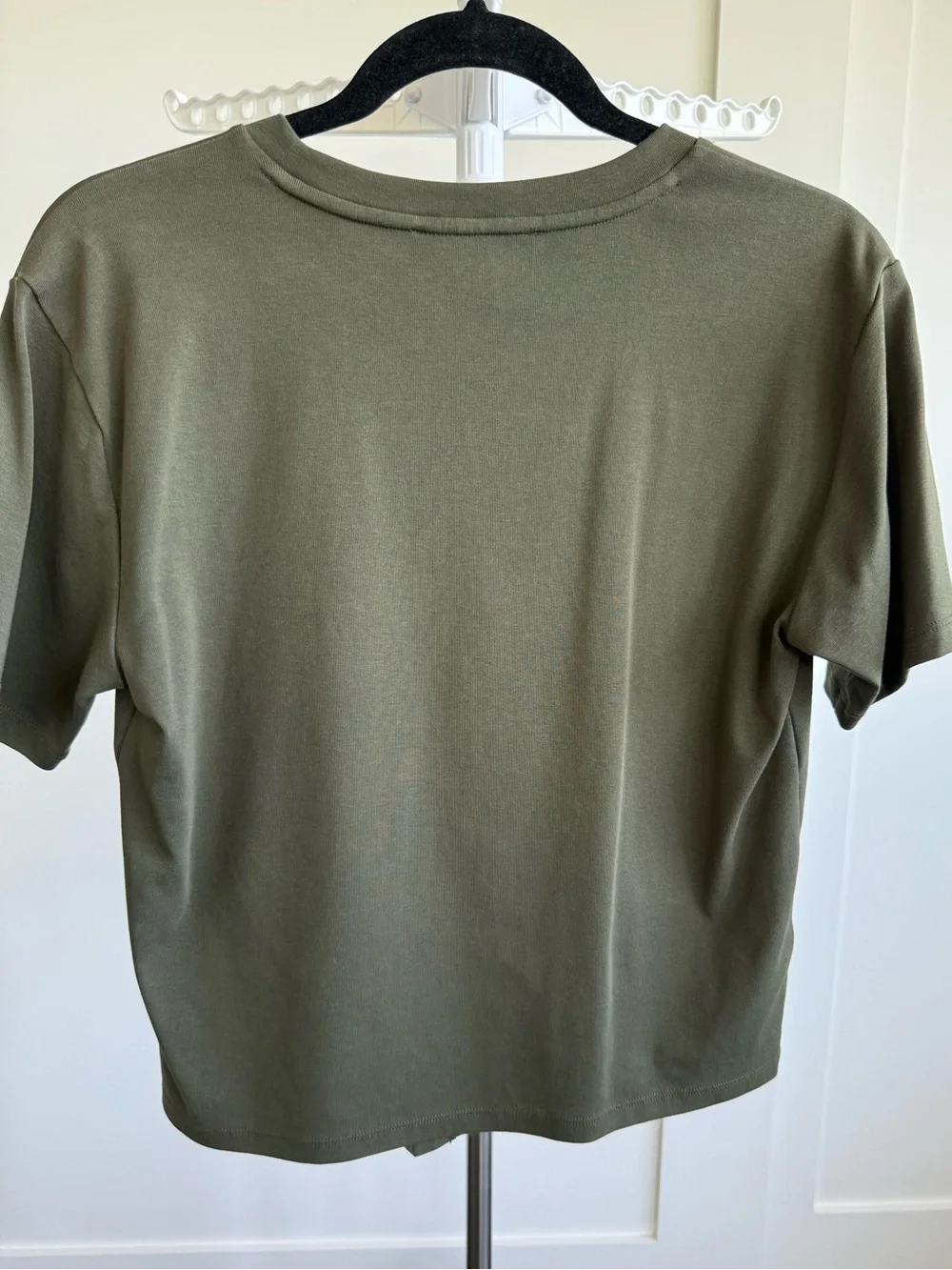 Michael Kors Olive Green Short Sleeve Tee with Diagonal Button Detail